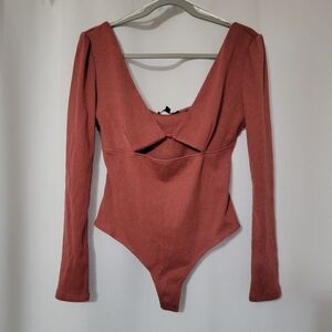 Lulu's Pink Asymmetrical Long Sleeve Bodysuit